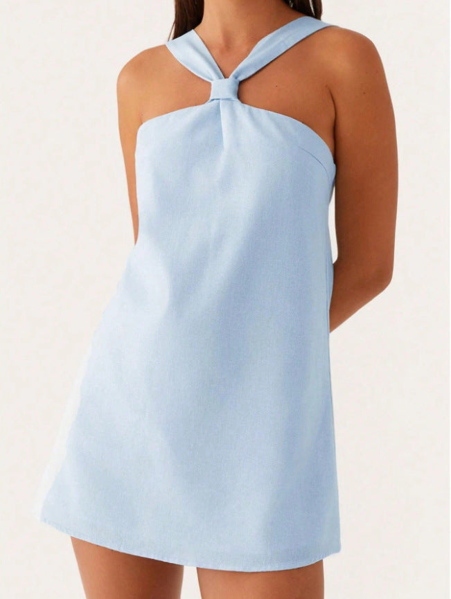 Halter Neck Backless Tie Sleeveless Short Dress