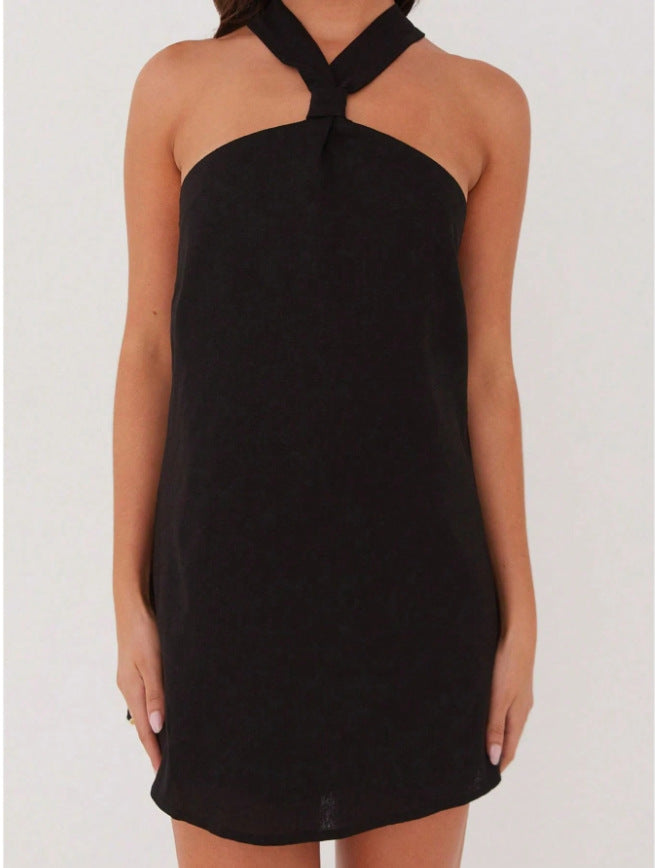 Halter Neck Backless Tie Sleeveless Short Dress