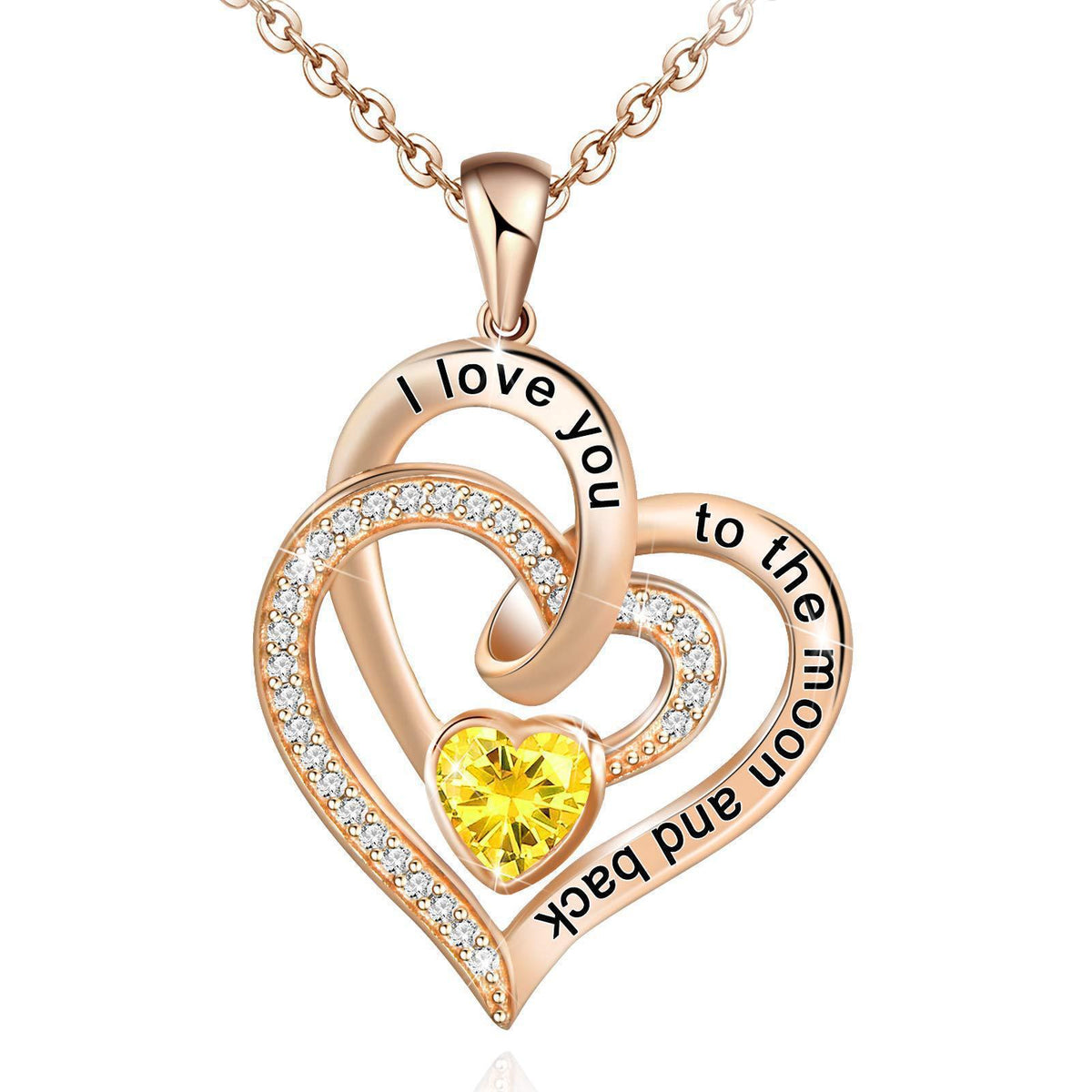 Double Heart Birthstone Letter Necklace