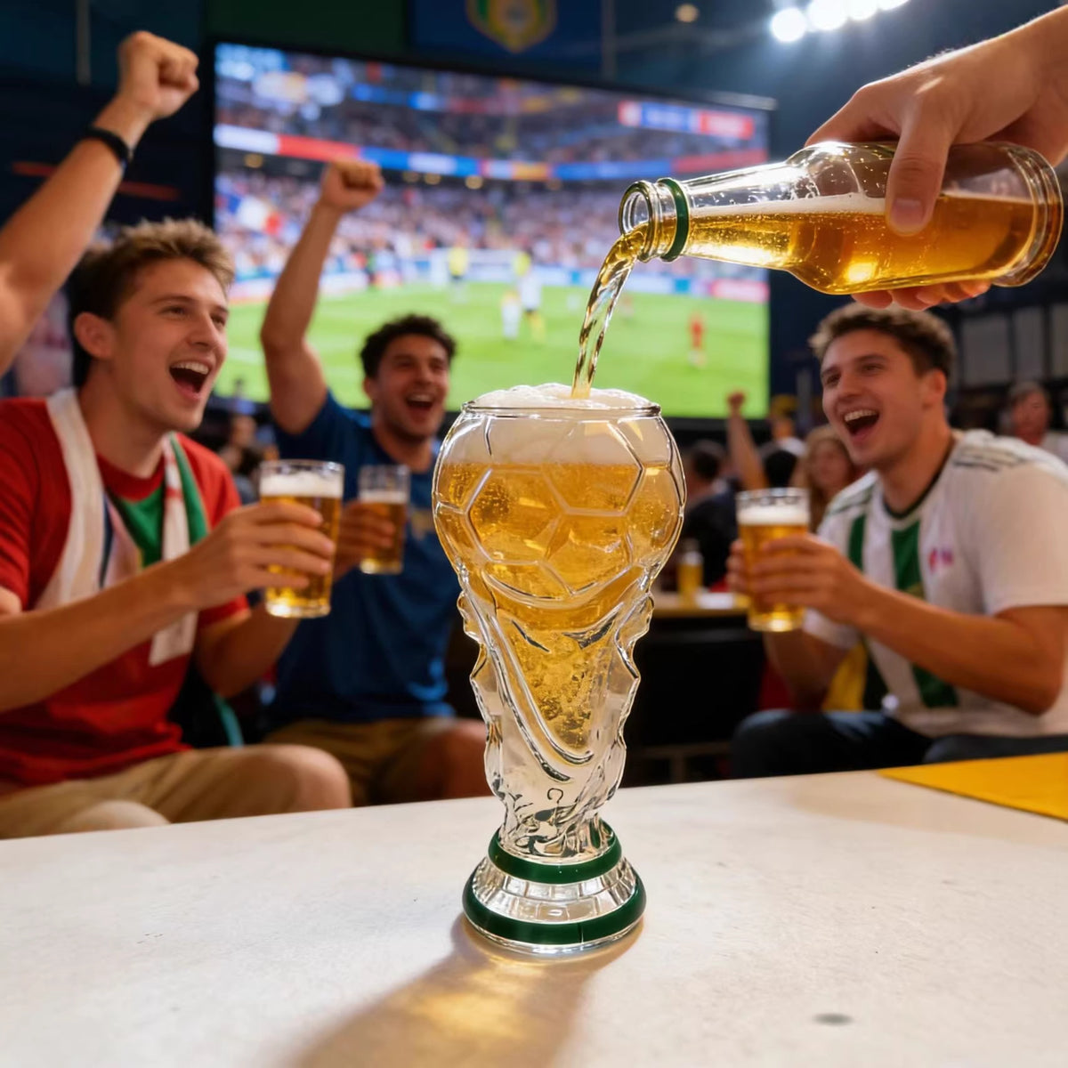 Football Trophy Design Glass Beer Mug