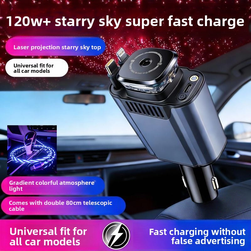 Starry Sky Car Charger 120W with Retractable Cable