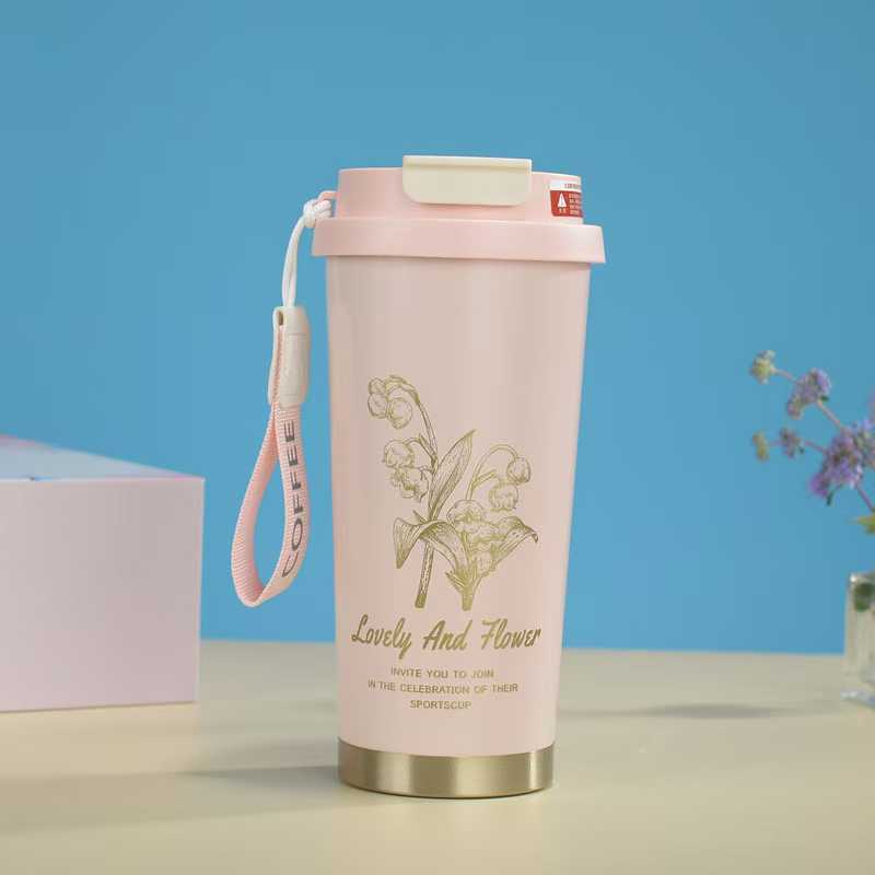 Stainless Steel Vacuum Insulated Cup with Carrying Strap