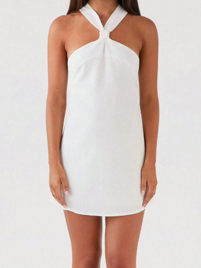 Halter Neck Backless Tie Sleeveless Short Dress