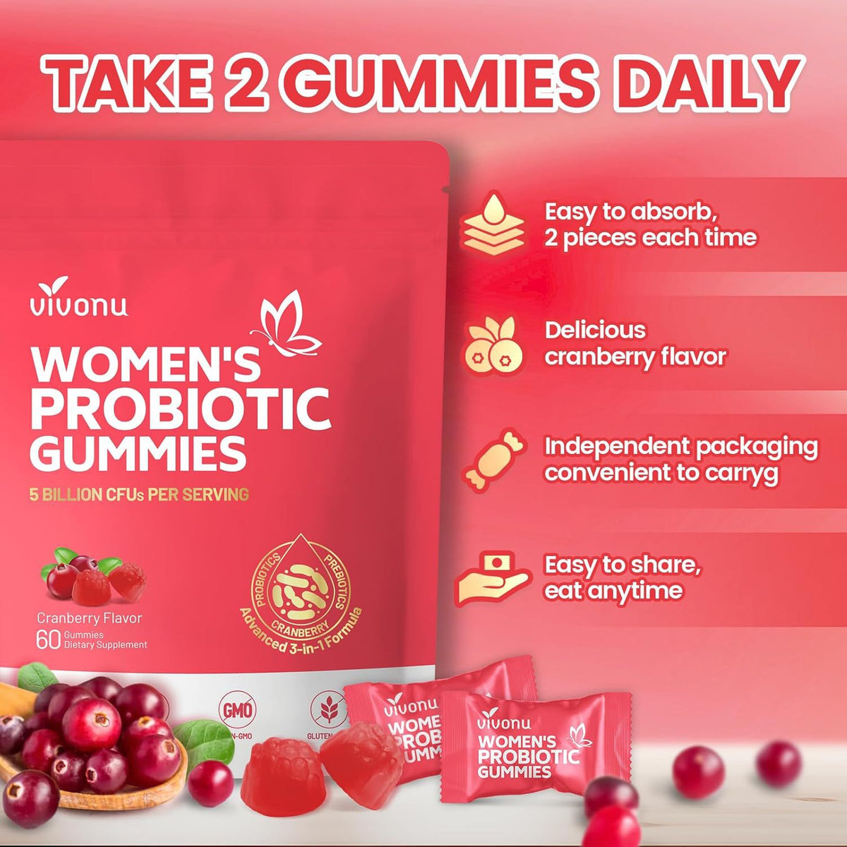 Cranberry Probiotic Gummies for Women