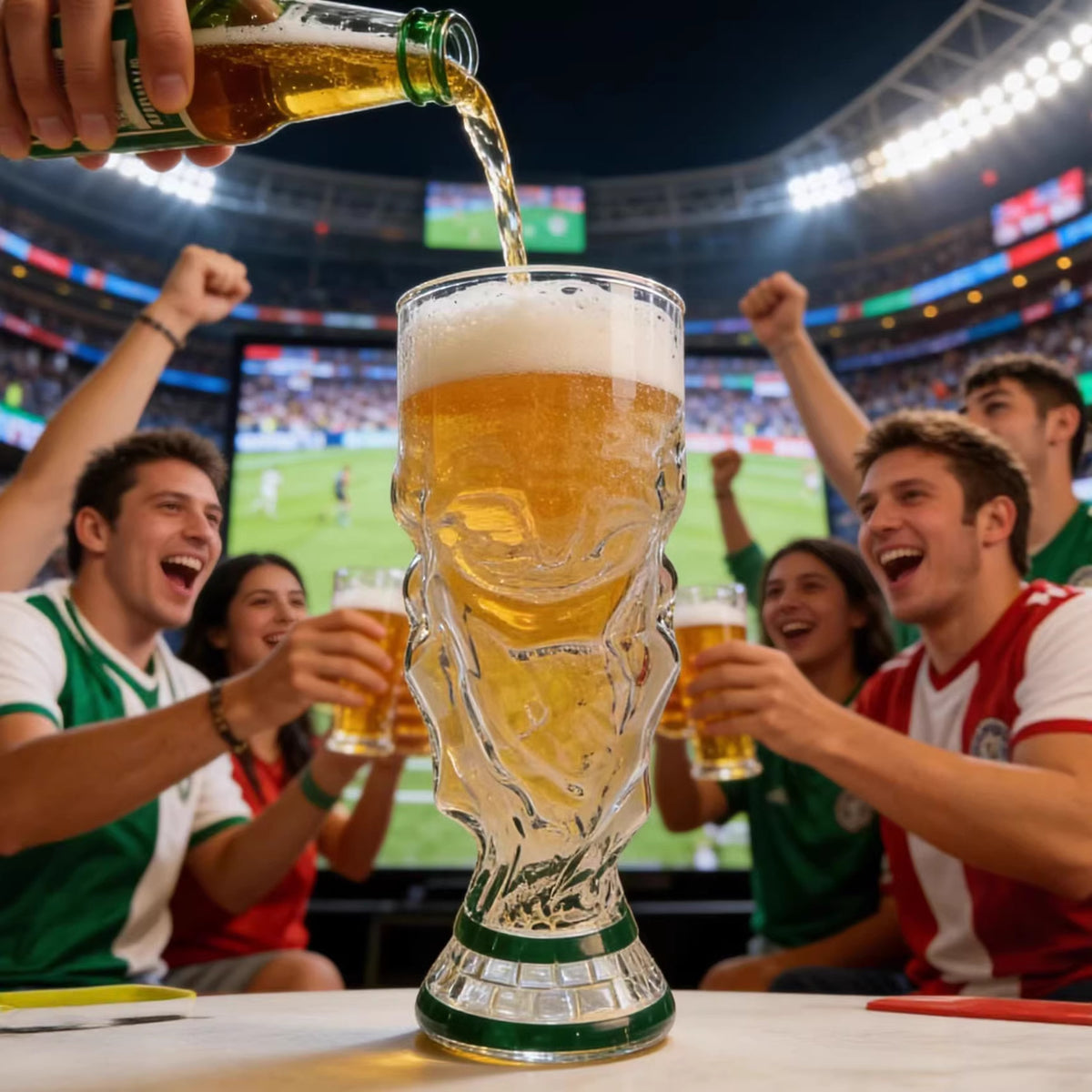 Football Trophy Design Glass Beer Mug