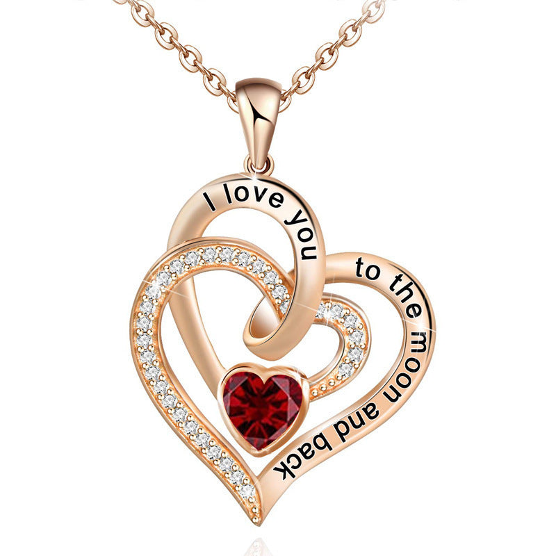 Double Heart Birthstone Letter Necklace