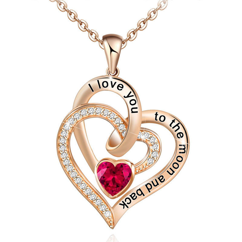 Double Heart Birthstone Letter Necklace