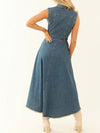 Sleeveless Denim Dress with Adjustable Waist