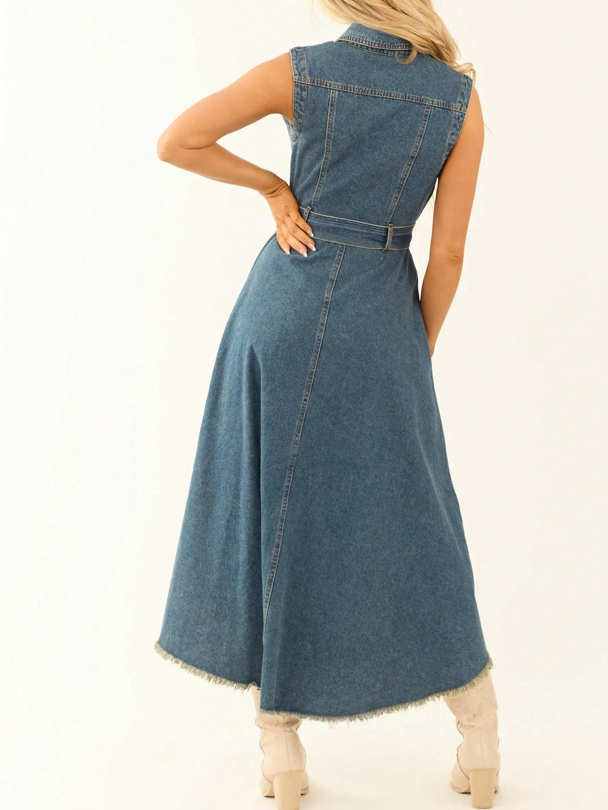 Sleeveless Denim Dress with Adjustable Waist