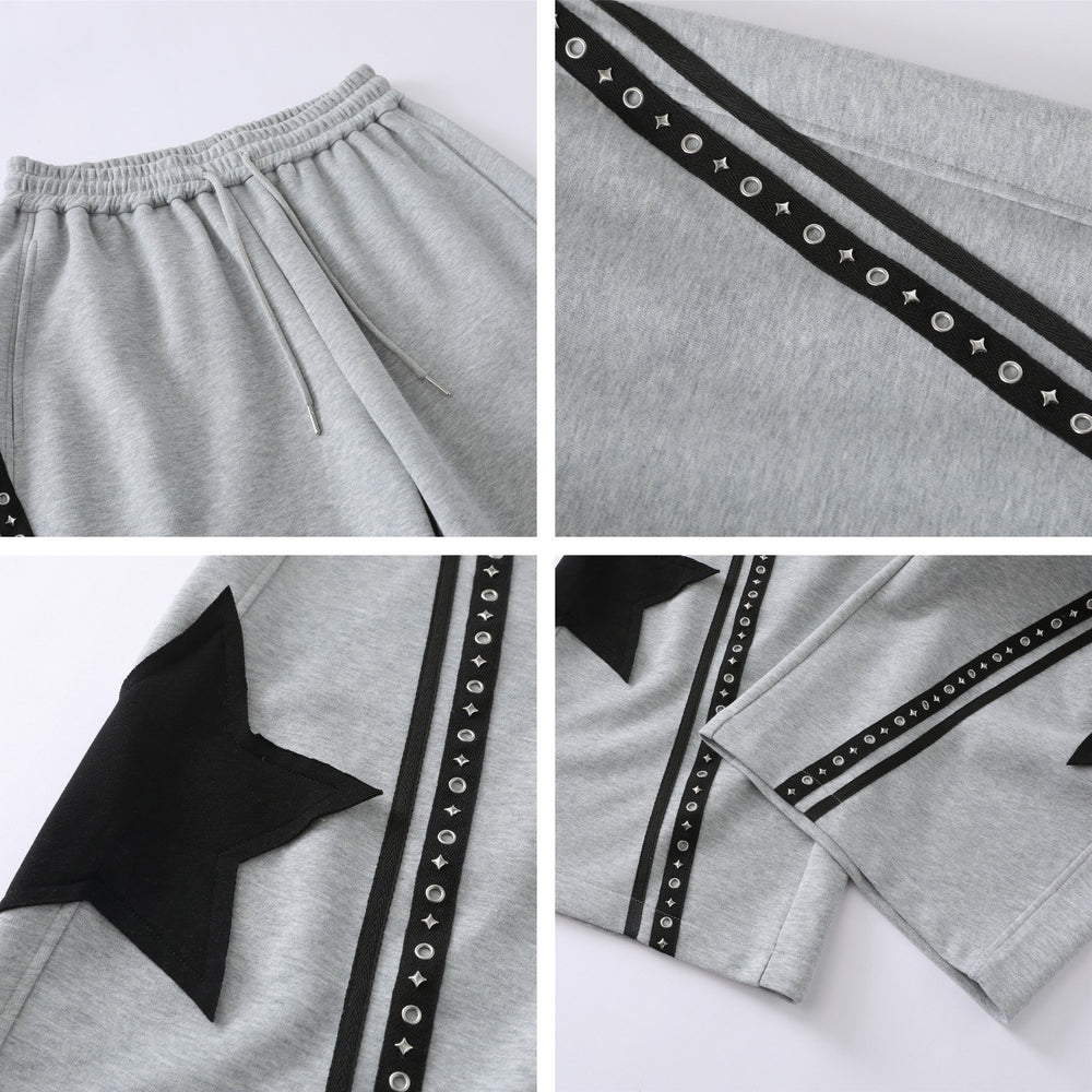 Retro Star Patch Drawstring Casual Pants