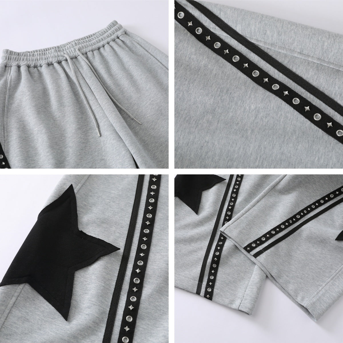 Retro Star Patch Drawstring Casual Pants