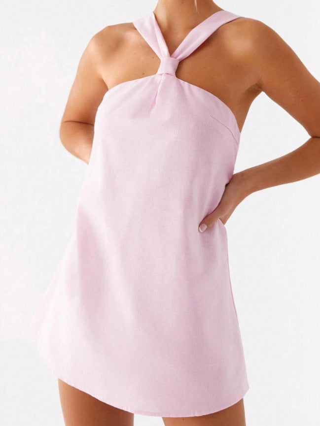 Halter Neck Backless Tie Sleeveless Short Dress