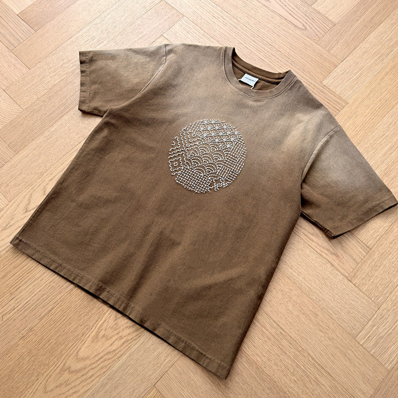 Japanese Retro Cotton T-Shirt with Embroidery