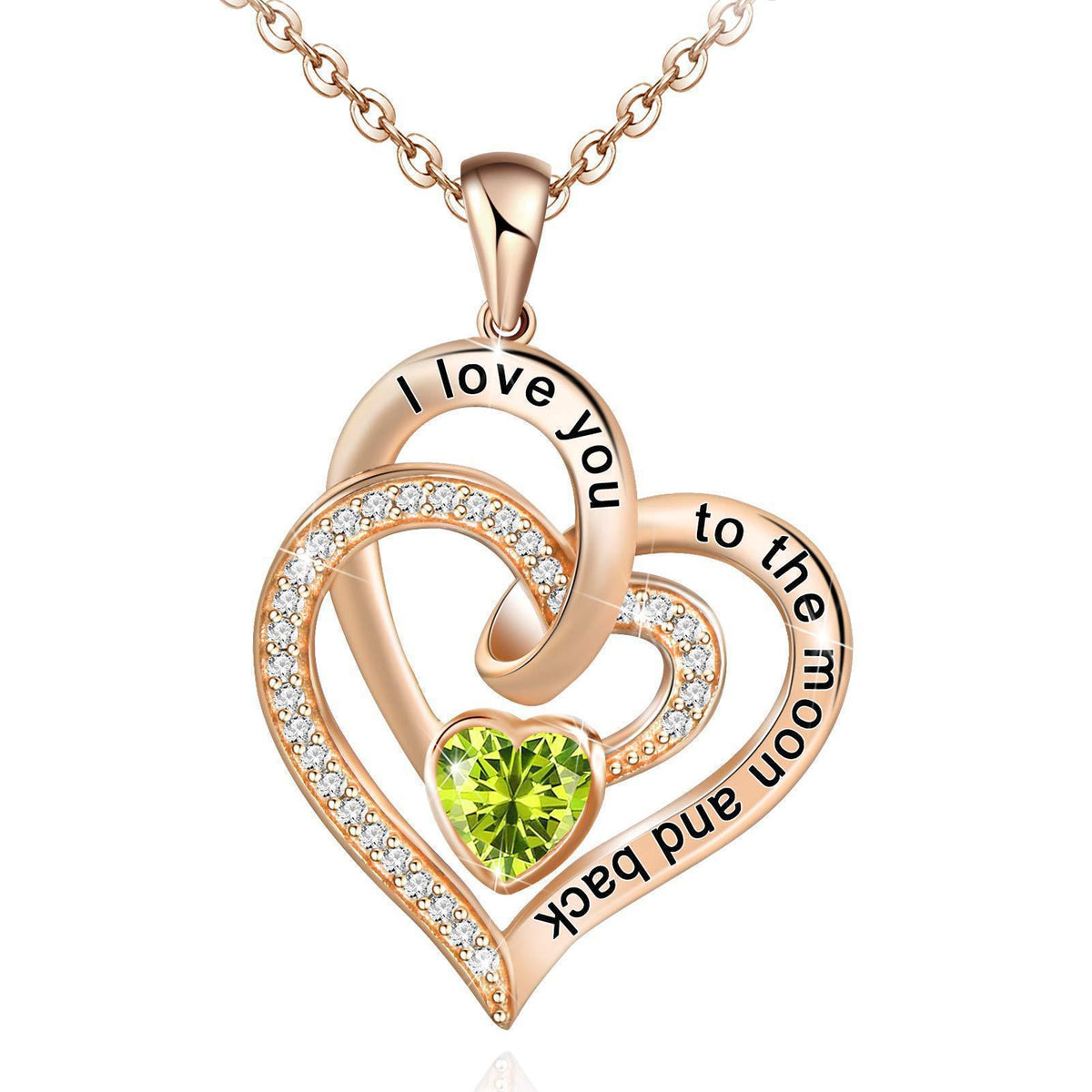 Double Heart Birthstone Letter Necklace
