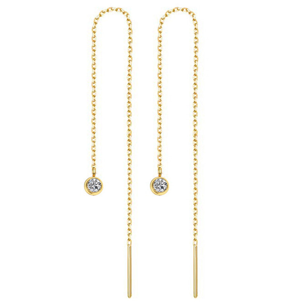 Titanium Steel Tassel Star Crystal Drop Earrings