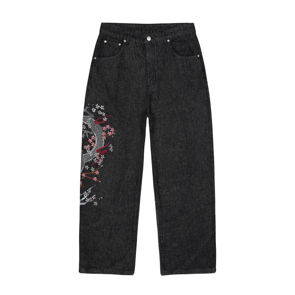 Embroidery Dragon Denim Pants