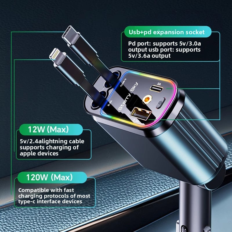 Starry Sky Car Charger 120W with Retractable Cable