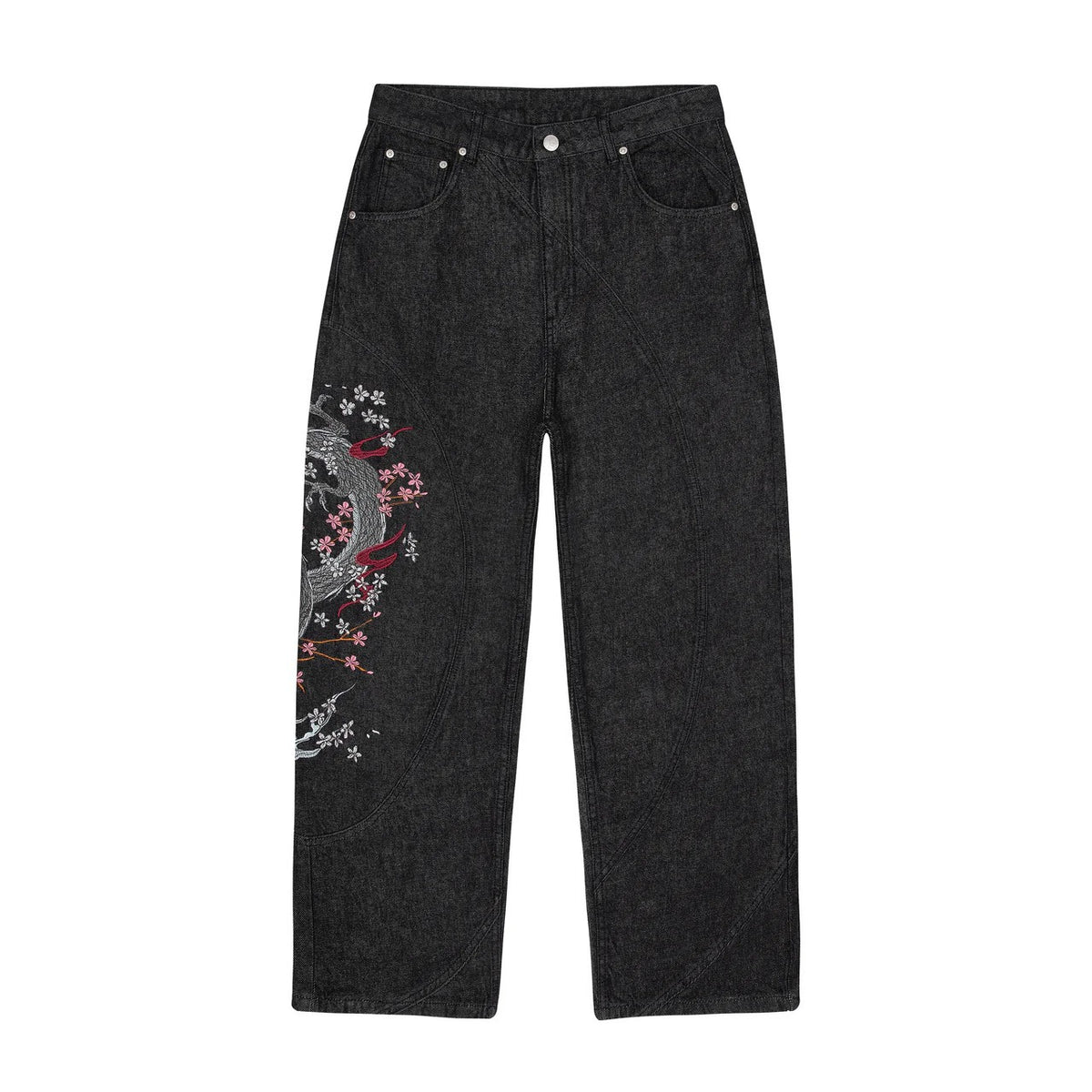 Embroidery Dragon Denim Pants