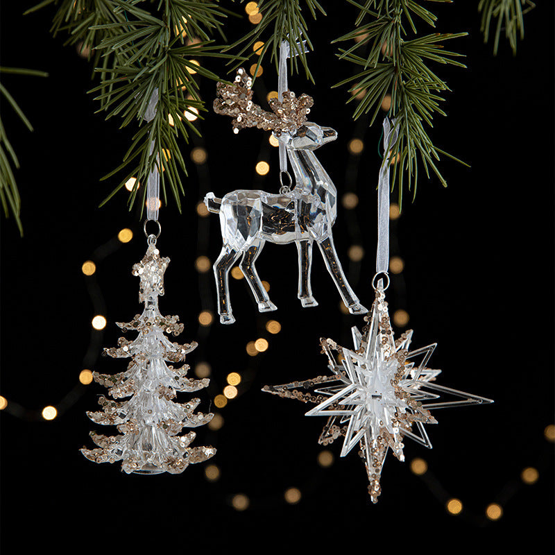 Decoraciones Navideñas con Lentejuelas – Colgantes Acrílicos de Copos de Nieve para Árbol de Navidad