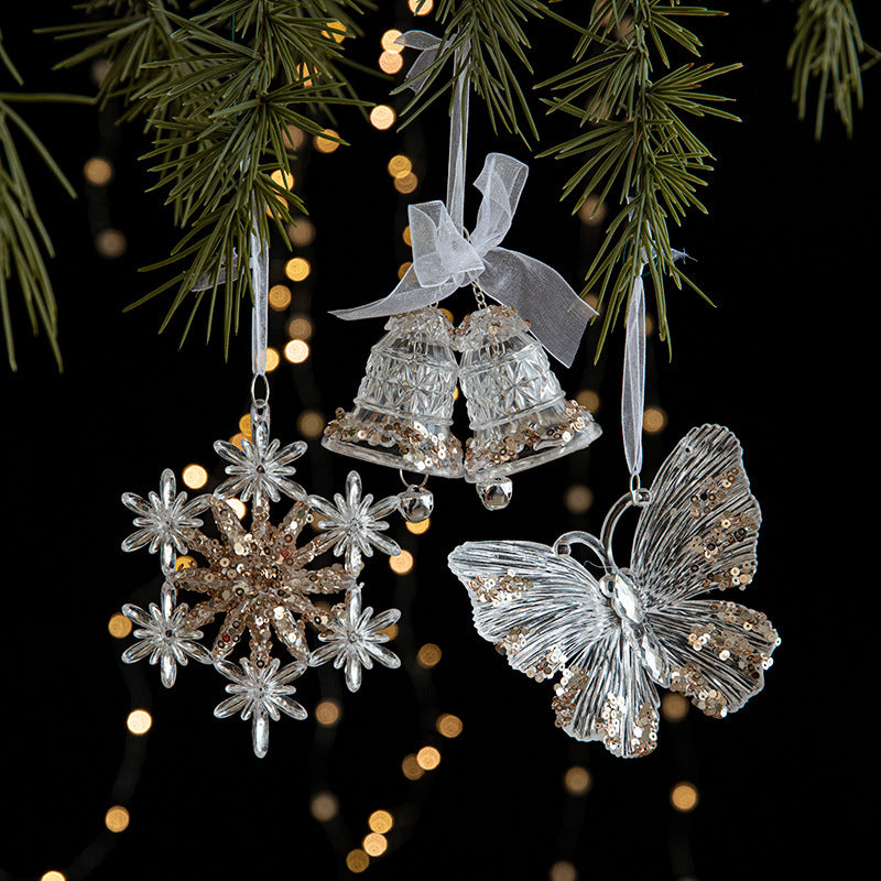 Decoraciones Navideñas con Lentejuelas – Colgantes Acrílicos de Copos de Nieve para Árbol de Navidad