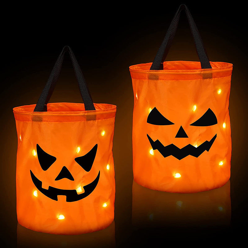 Bolsa Infantil de Calabaza con Luz LED – Doble Capa para Halloween y Cumpleaños