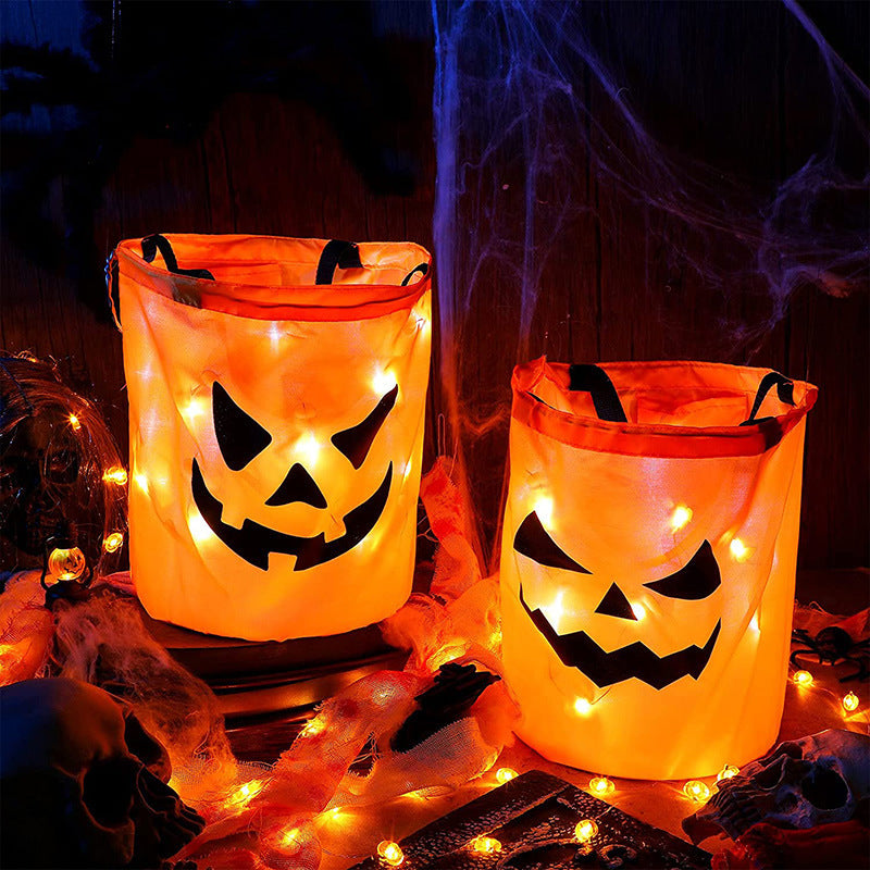 Bolsa Infantil de Calabaza con Luz LED – Doble Capa para Halloween y Cumpleaños