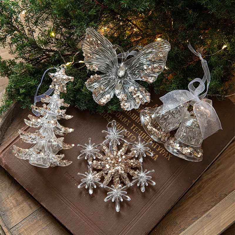 Decoraciones Navideñas con Lentejuelas – Colgantes Acrílicos de Copos de Nieve para Árbol de Navidad