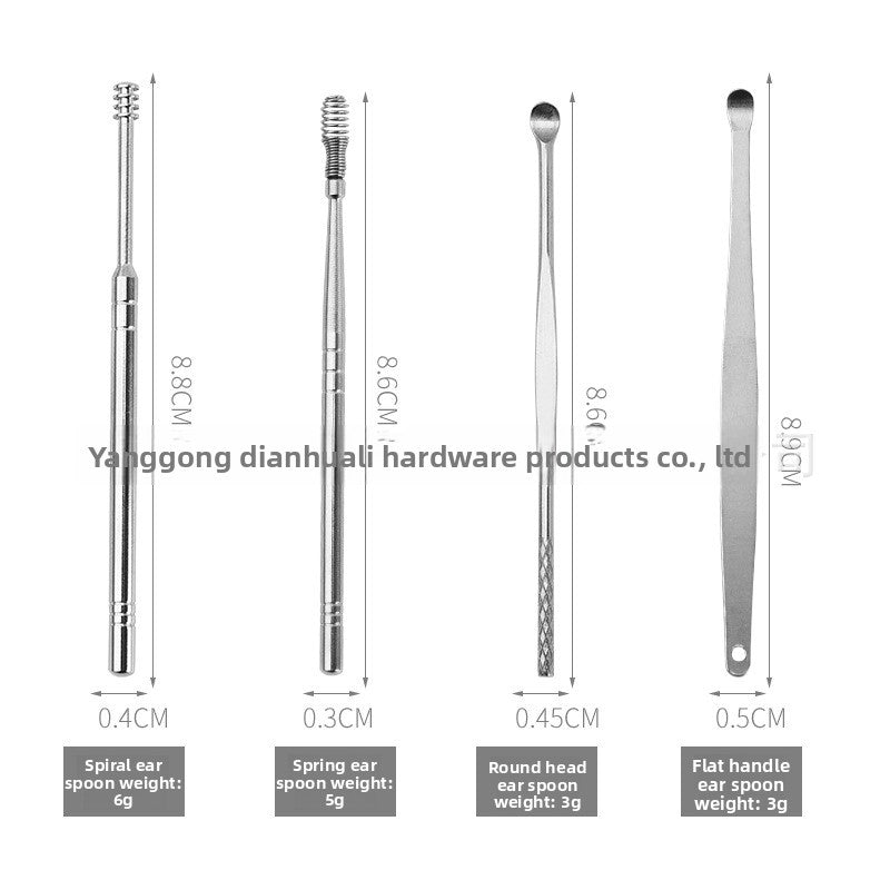 Stainless Steel Ear Scoop Double-Headed Spiral Ear Scoop Ear Cleaner Ear Picking Tool 6-Piece Set