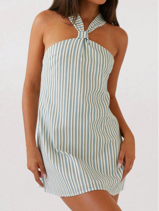 Halter Neck Backless Tie Sleeveless Short Dress