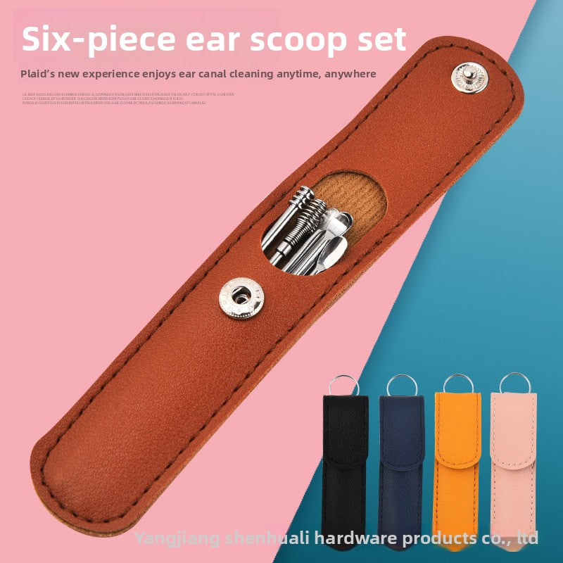 Stainless Steel Ear Scoop Double-Headed Spiral Ear Scoop Ear Cleaner Ear Picking Tool 6-Piece Set