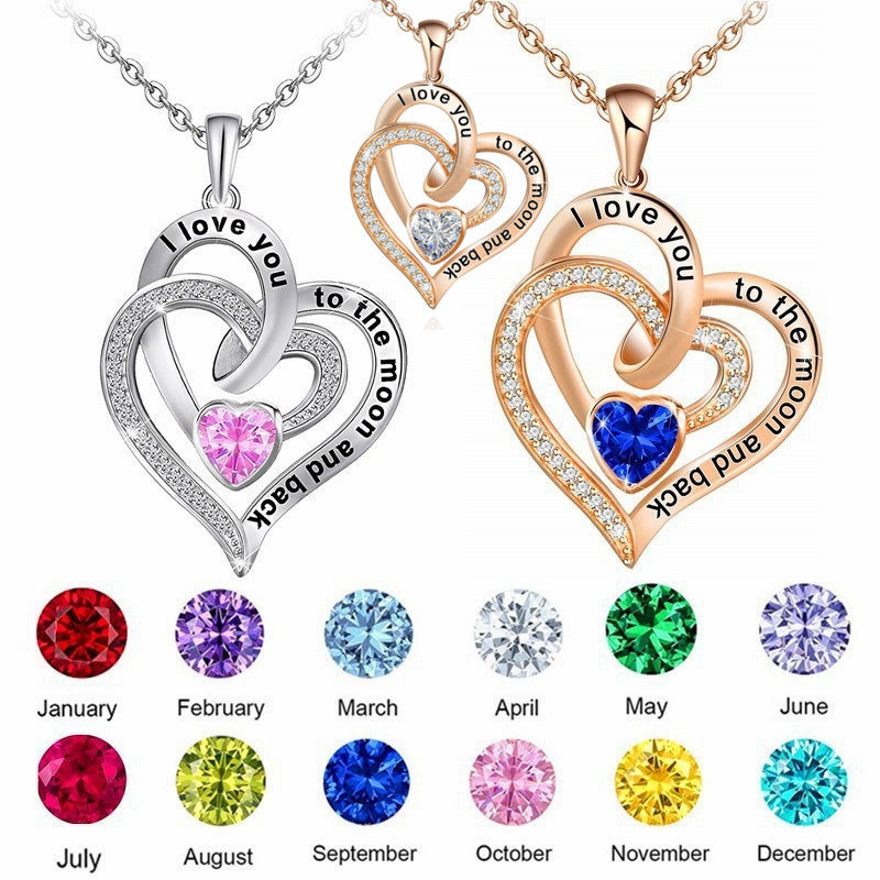 Double Heart Birthstone Letter Necklace
