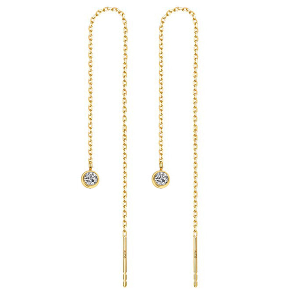 Titanium Steel Tassel Star Crystal Drop Earrings