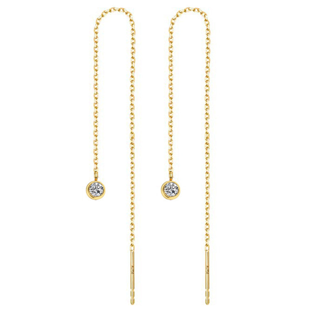 Titanium Steel Tassel Star Crystal Drop Earrings