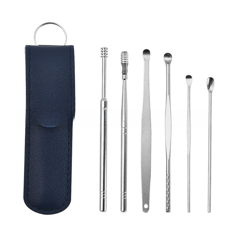 Stainless Steel Ear Scoop Double-Headed Spiral Ear Scoop Ear Cleaner Ear Picking Tool 6-Piece Set