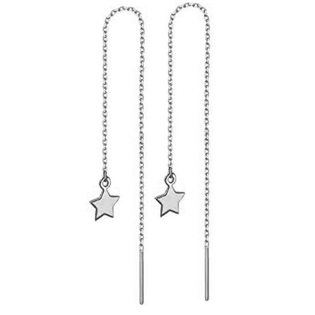 Titanium Steel Tassel Star Crystal Drop Earrings