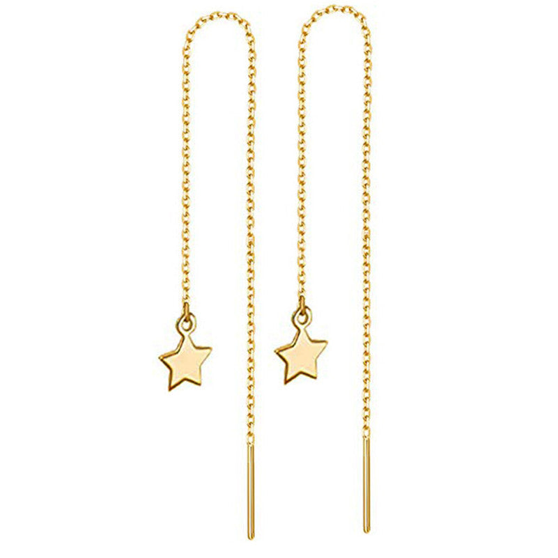 Titanium Steel Tassel Star Crystal Drop Earrings