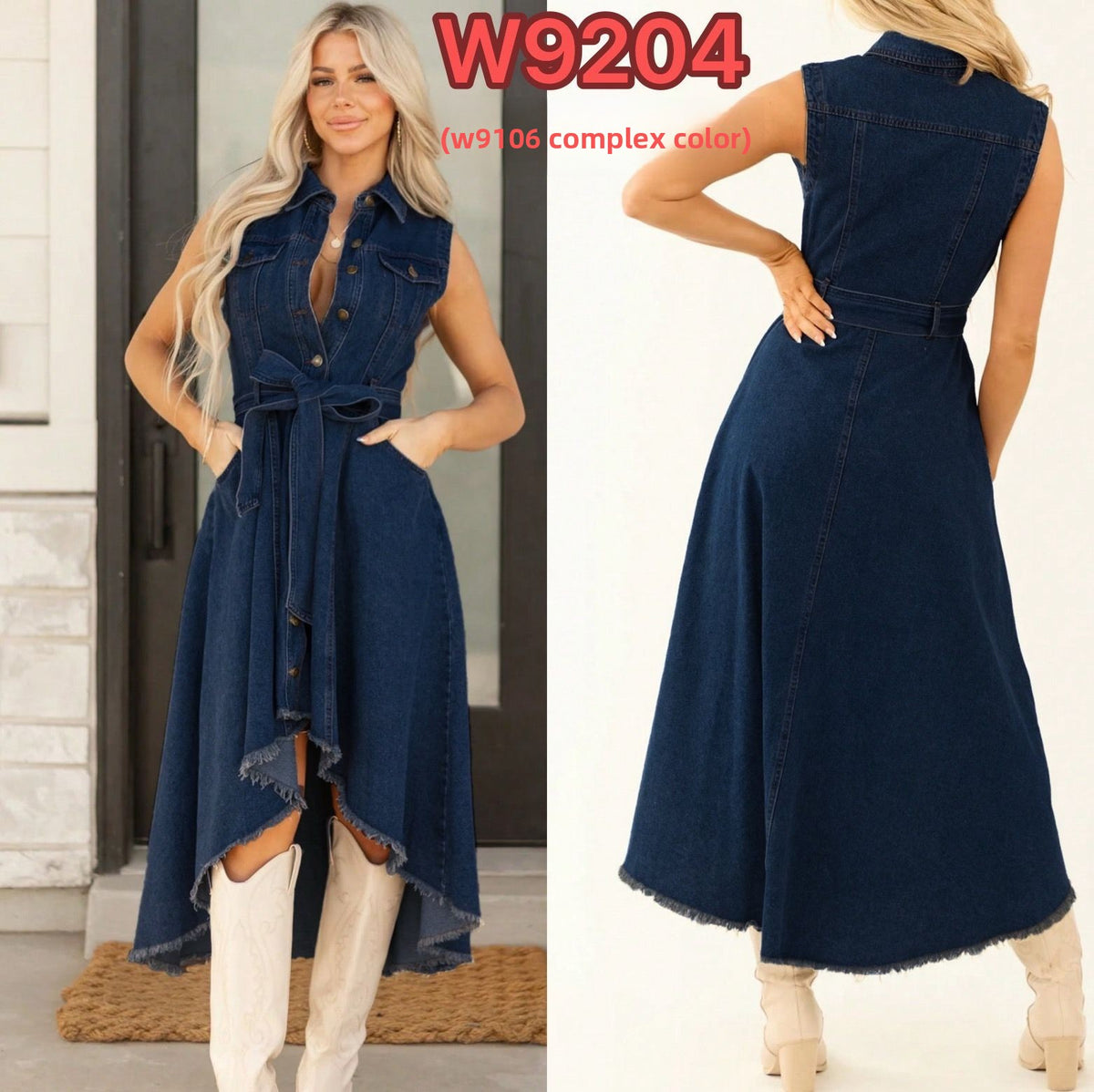 Sleeveless Denim Dress with Adjustable Waist