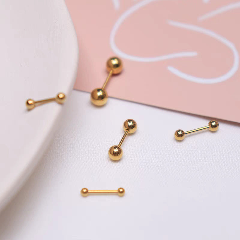 Simple Round Bead Silver Ear Studs