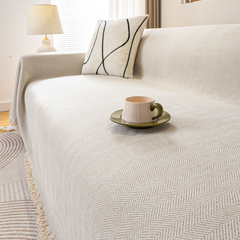 Ins Style Chenille Sofa Towel Herringbone Pattern Pure Color Sofa Cushion Skin-Friendly Anti-Wrinkle Multi-Purpose Machine Washable Sofa Cover Cloth