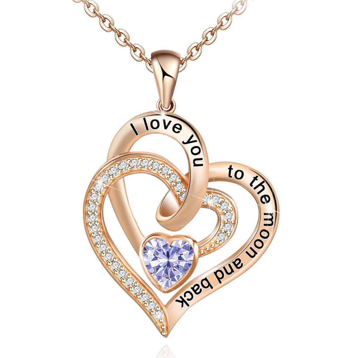 Double Heart Birthstone Letter Necklace