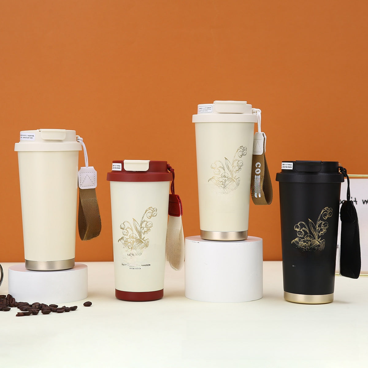 Stainless Steel Vacuum Insulated Cup with Carrying Strap