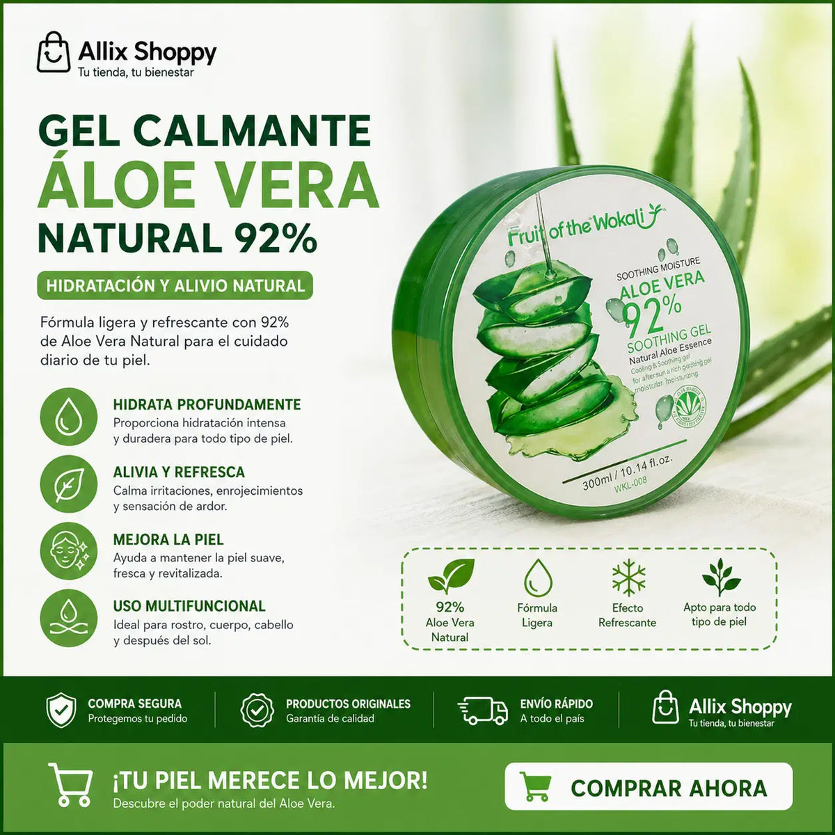 Gel Calmante Áloe Vera Natural 92%